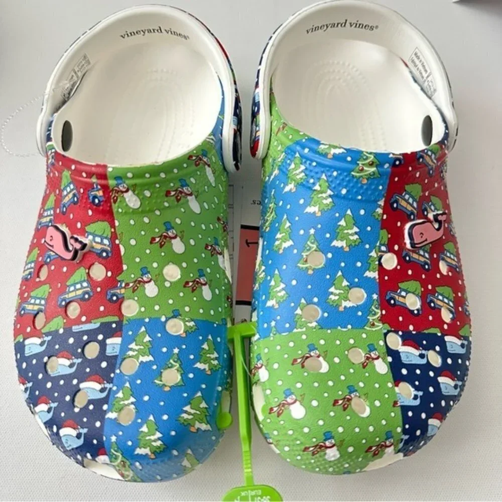 CROCS Vineyard Vines HOLIDAY PATCHWORK CLOGS Size 4 Kids